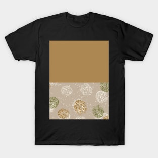 Gold Horizontal Split Colorful Pinecone Pattern on Beige Brown T-Shirt